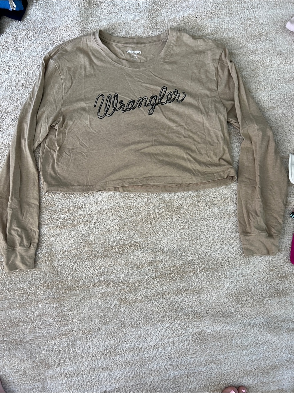 Wrangler Taupe Cropped Long-Sleeve Tee with Script Logo